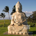 Full Hand Carving yellow marble stone bronze sitting praying buddha statue